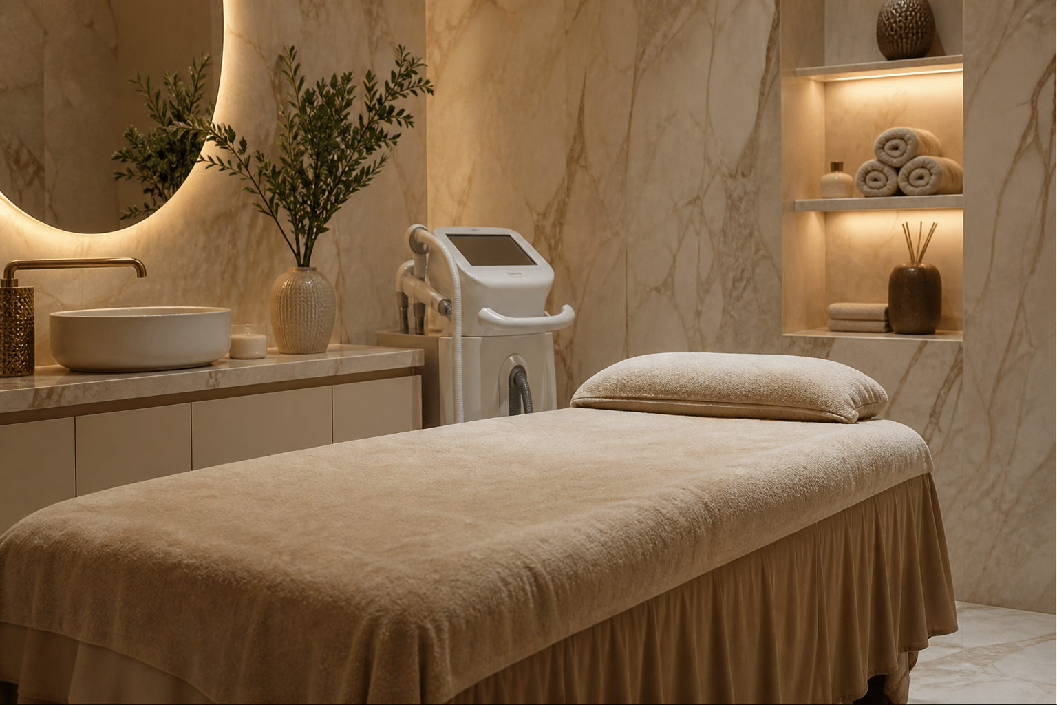 Ambiente sofisticado para estética corporal e bem-estar