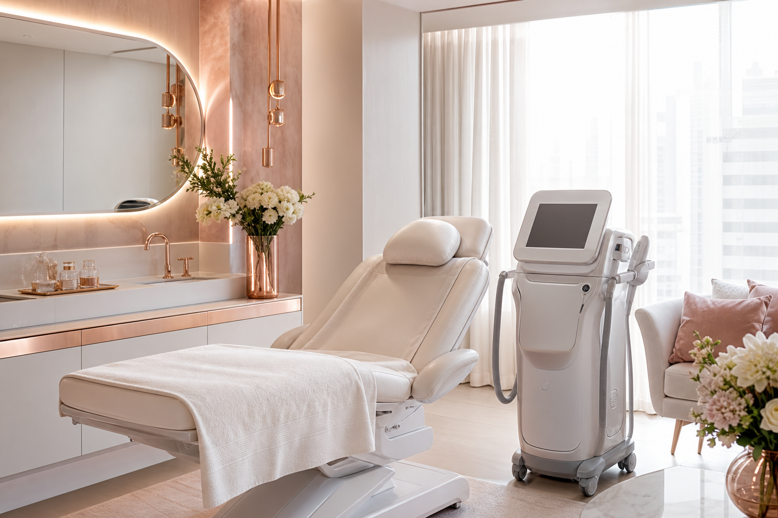 Sala premium de estética facial com tecnologia avançada